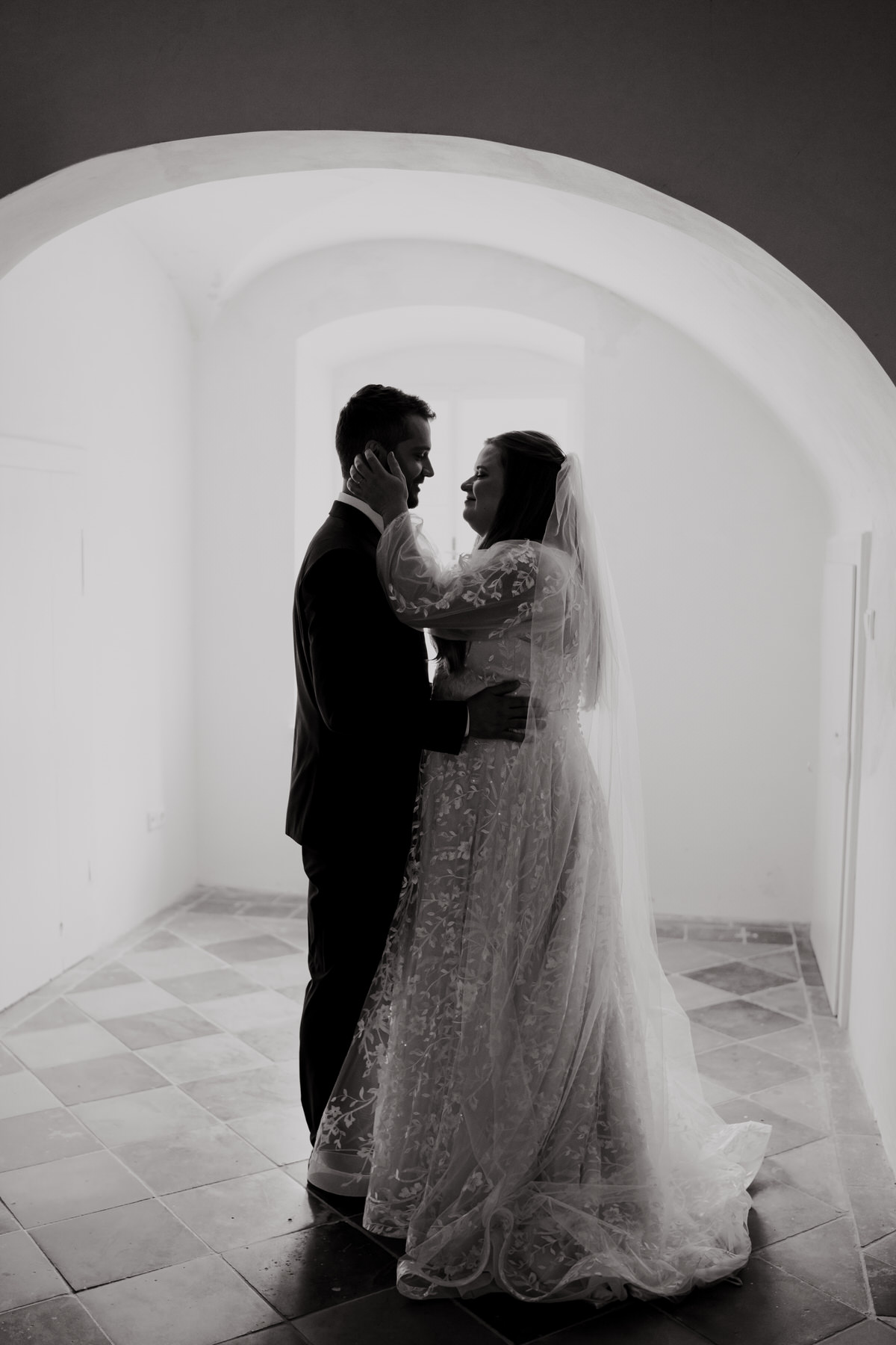 Doubravník - An intimate snapshot of the bride and groom during their first look.
