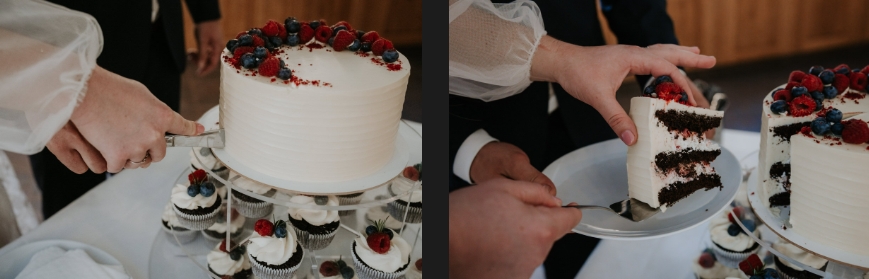 Cutting the wedding cake.