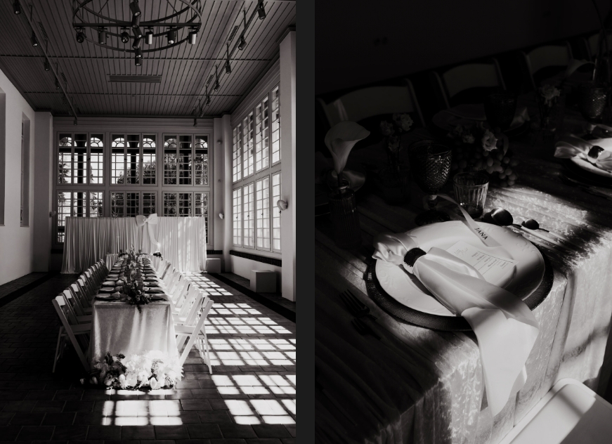 Luxurious wedding decoration in the Flora Olomouc orangery.
