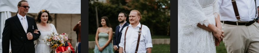 The bride and groom during a garden wedding ceremony.
