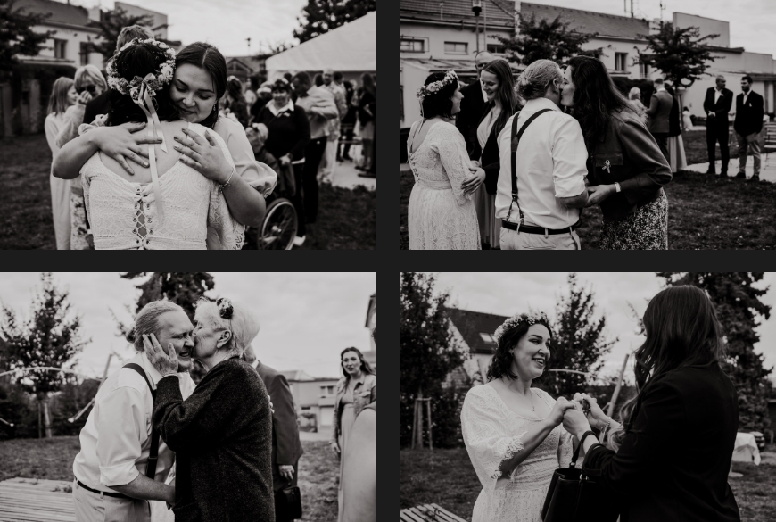Guests congratulate the newlyweds.