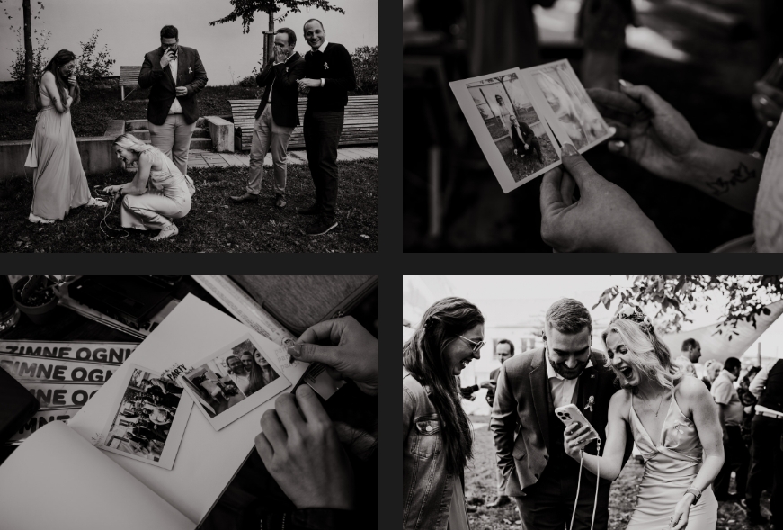 Happy moments of wedding guests during the day.