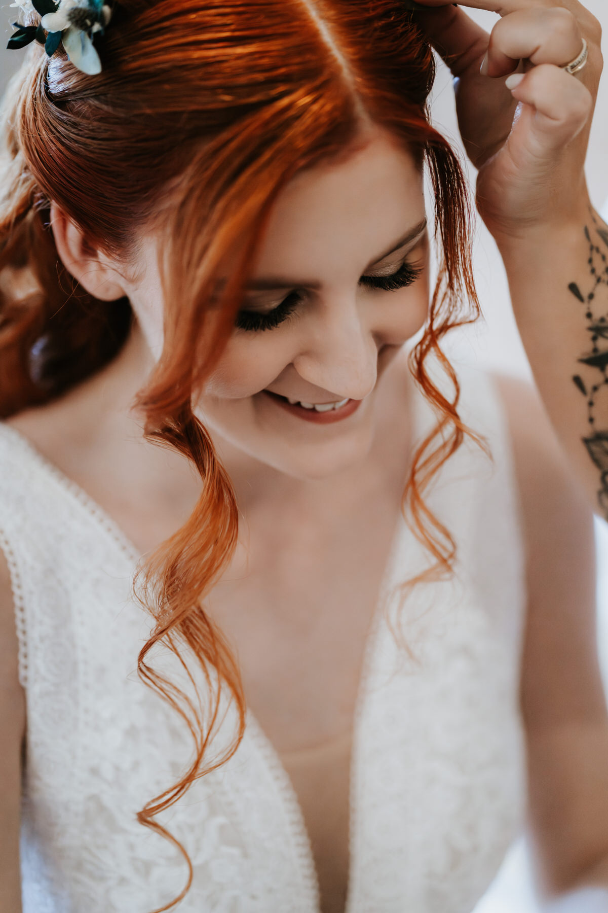 Portrait of a bride during wedding preparations.