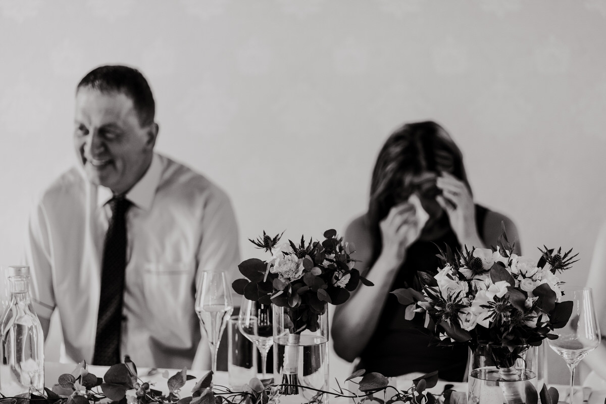 Wedding Hradec Králové - he bride's parents are moved and cry during a toast to the newlyweds.
