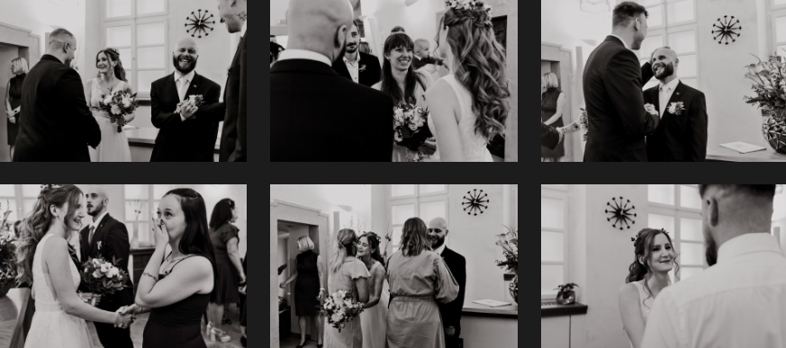 Guests congratulate the newlyweds.