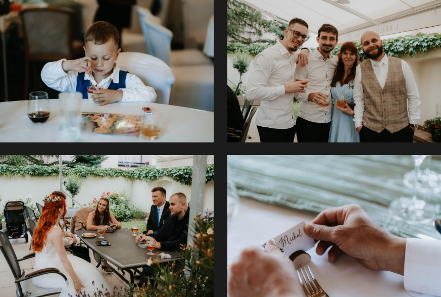 Snapshots of guests during the wedding reception.