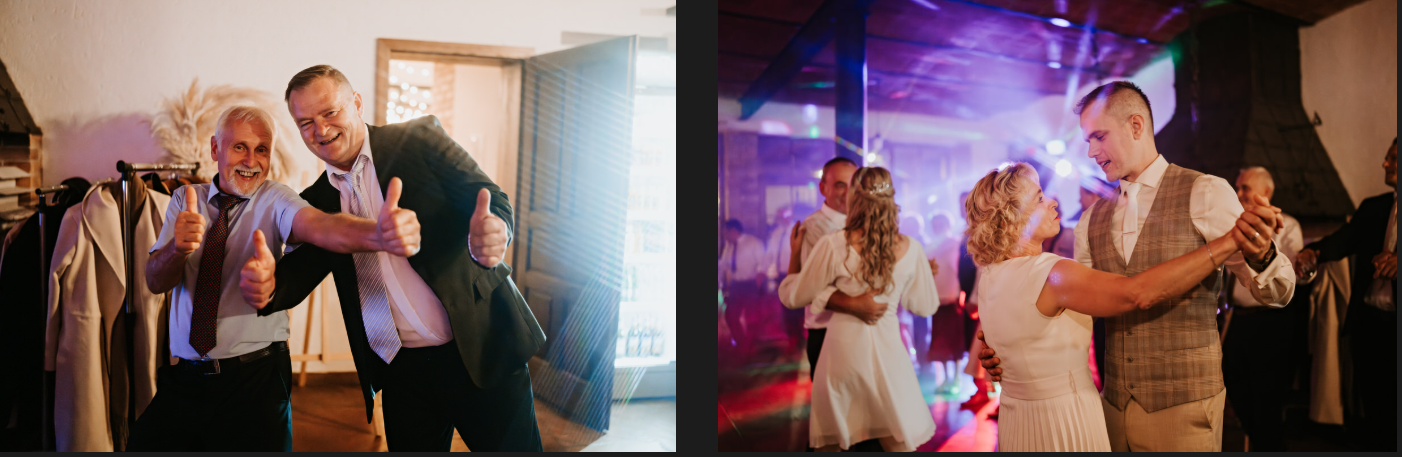 Momentky hostů během svatební party.