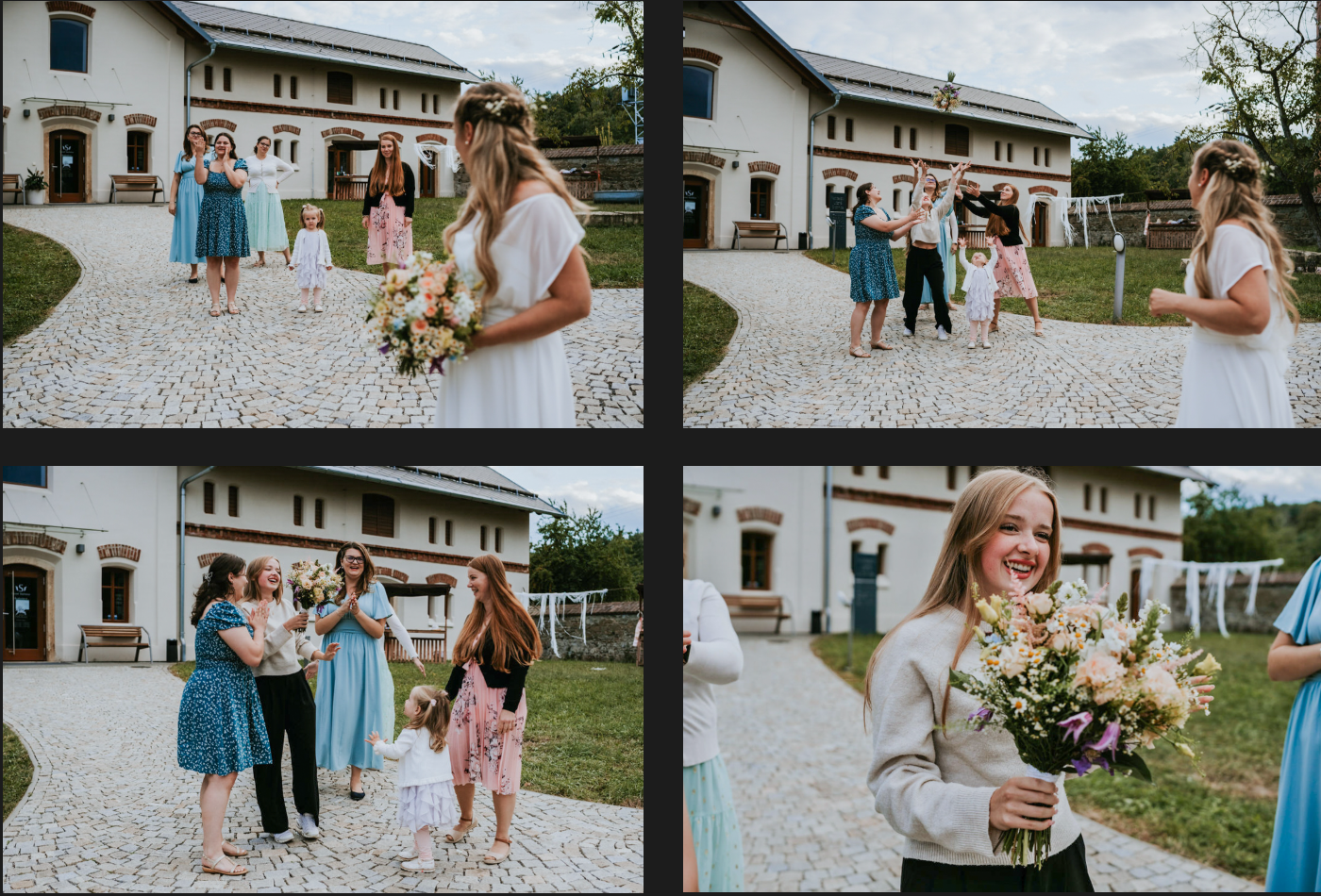 Házení kytice na faře Slatinice.