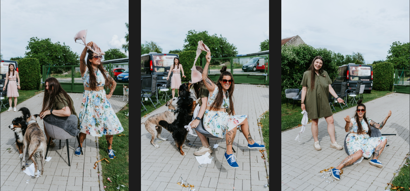 Veselé momentky během svatebních her.