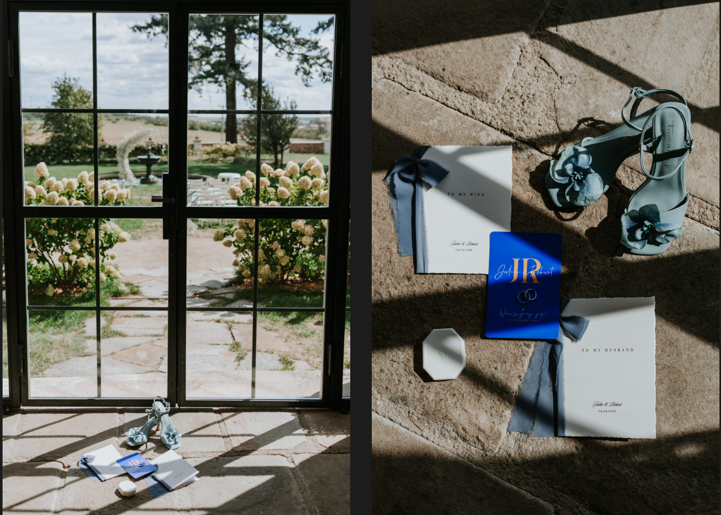 Flatlay svatebních detailů. Kocanda Kravsko.