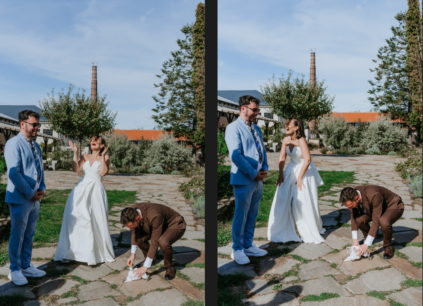 Novomanželé během svatebních tradich.